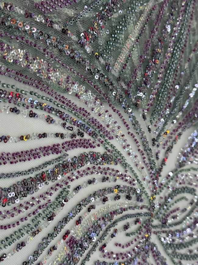 5 Yards Colored Tulle Sequined Faux Pearls Beaded Embroidered Lace Fabric JJ022