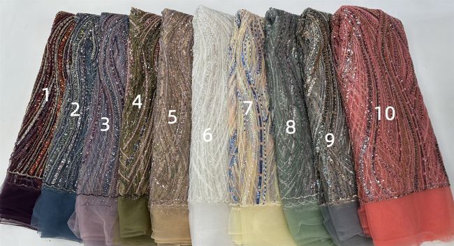 5 Yards Colored Tulle Sequined Faux Pearls Beaded Embroidered Lace Fabric JJ022