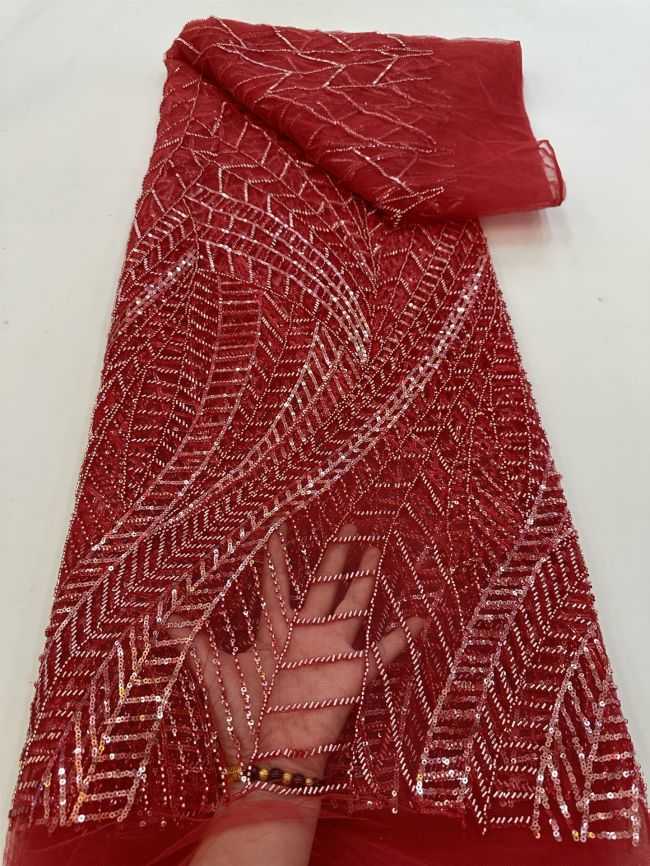 5 Yards Colored Tulle Sequined Faux Pearls Beaded Embroidered Lace Fabric JJ026