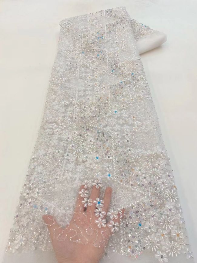 5 Yards Colored Tulle Sequined Beaded Embroidered Lace Fabric JJ010