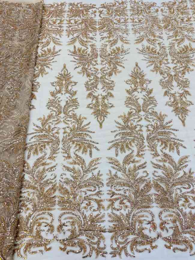 5 Yards Colored Tulle Sequined Faux Pearls Beaded Embroidered Lace Fabric JJ027