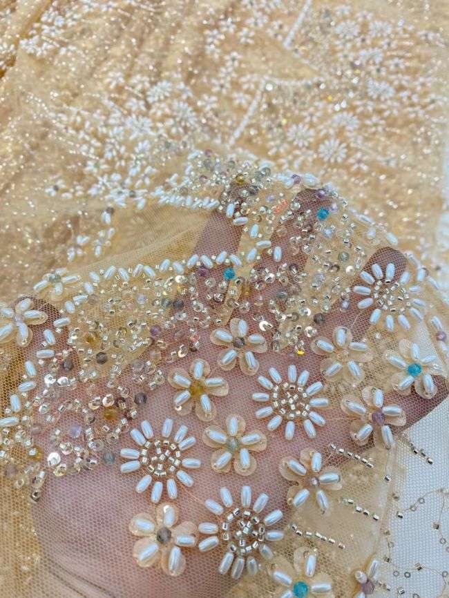 5 Yards Colored Tulle Sequined Beaded Embroidered Lace Fabric JJ010