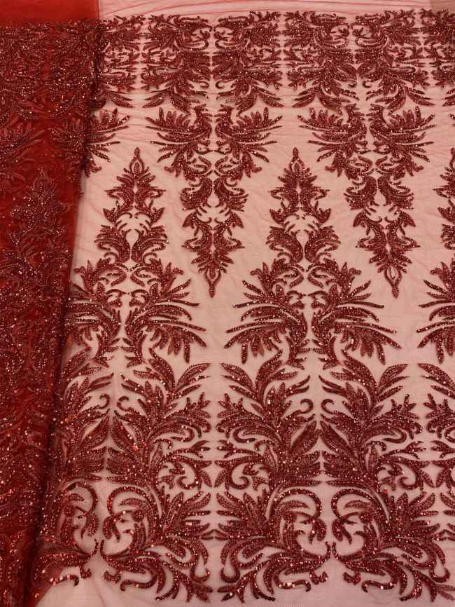 5 Yards Colored Tulle Sequined Faux Pearls Beaded Embroidered Lace Fabric JJ027