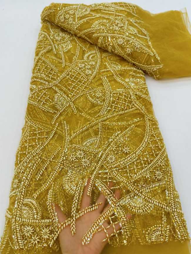 5 Yards Colored Tulle Sequined Faux Pearls Beaded Embroidered Lace Fabric JJ025