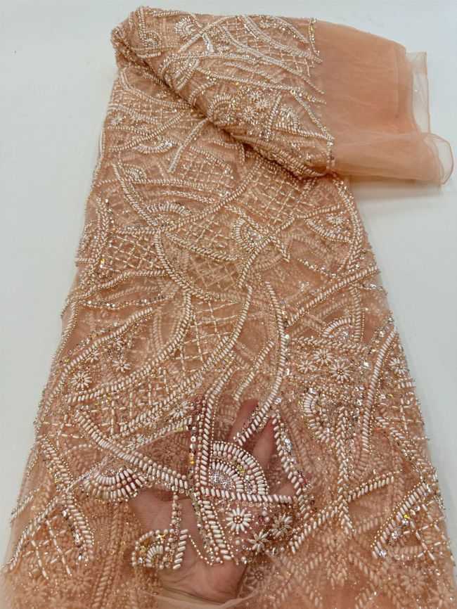 5 Yards Colored Tulle Sequined Faux Pearls Beaded Embroidered Lace Fabric JJ025