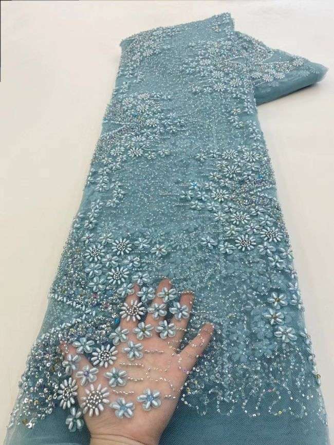 5 Yards Colored Tulle Sequined Beaded Embroidered Lace Fabric JJ010