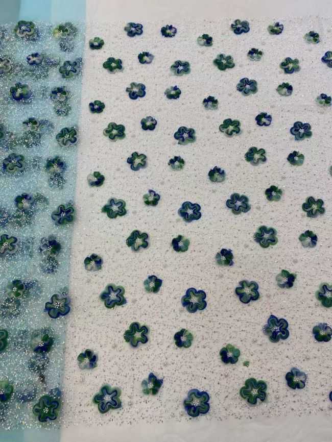 5 Yards Colored Tulle Sequined Faux Pearls Beaded Embroidered Lace Fabric JJ