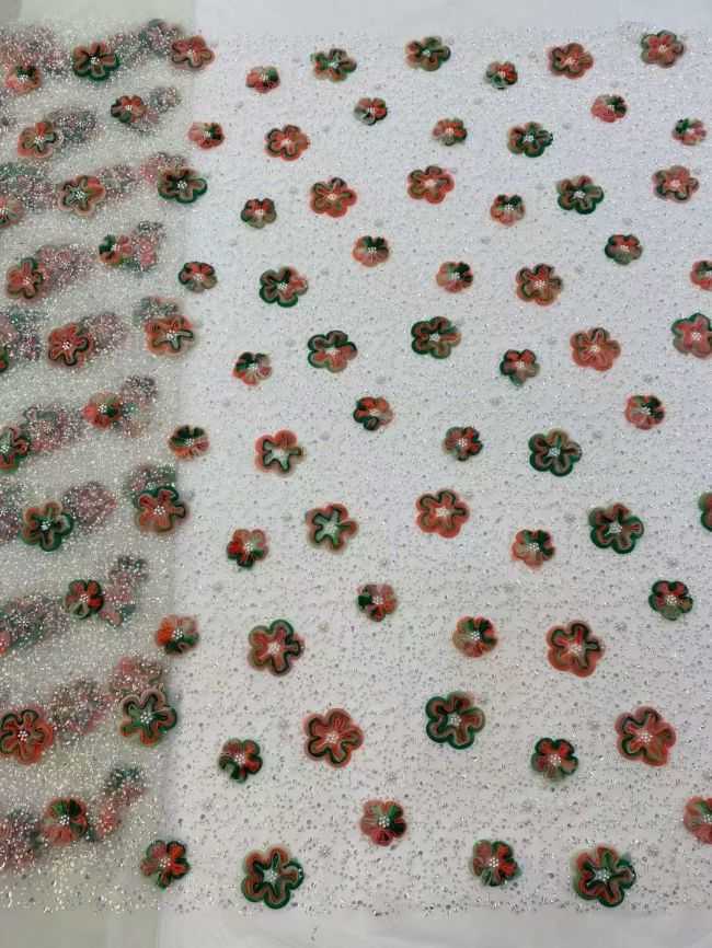 5 Yards Colored Tulle Sequined Faux Pearls Beaded Embroidered Lace Fabric JJ