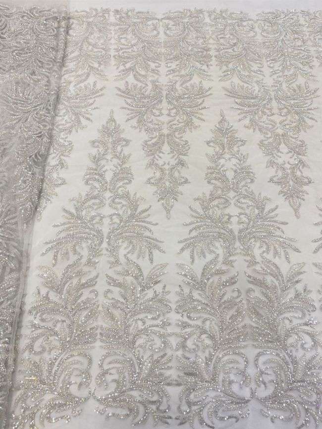 5 Yards Colored Tulle Sequined Faux Pearls Beaded Embroidered Lace Fabric JJ027