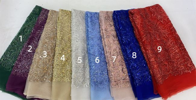 5 Yards Colored Tulle Sequined Faux Pearls Beaded Embroidered Lace Fabric JJ027