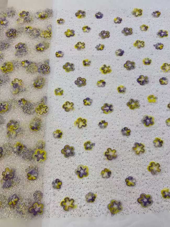 5 Yards Colored Tulle Sequined Faux Pearls Beaded Embroidered Lace Fabric JJ