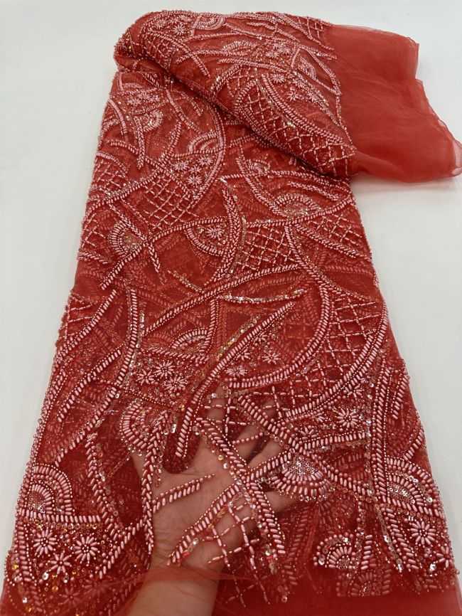 5 Yards Colored Tulle Sequined Faux Pearls Beaded Embroidered Lace Fabric JJ025