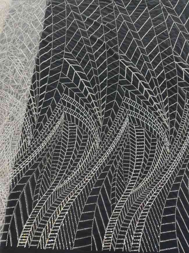 5 Yards Colored Tulle Sequined Faux Pearls Beaded Embroidered Lace Fabric JJ026