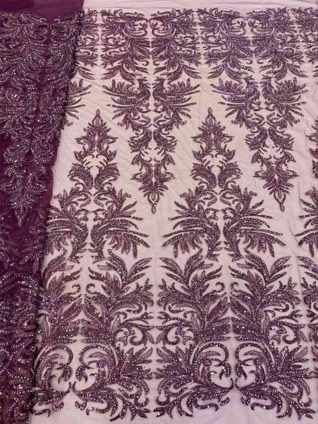 5 Yards Colored Tulle Sequined Faux Pearls Beaded Embroidered Lace Fabric JJ027