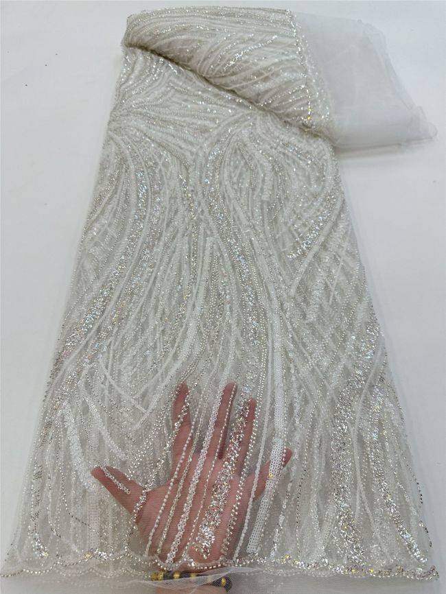 5 Yards Colored Tulle Sequined Faux Pearls Beaded Embroidered Lace Fabric JJ022