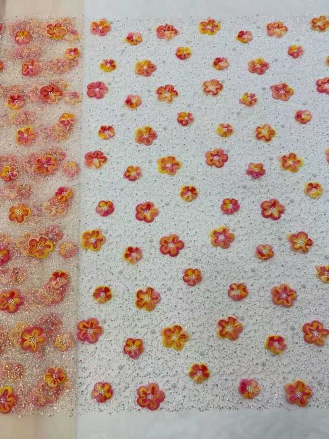 5 Yards Colored Tulle Sequined Faux Pearls Beaded Embroidered Lace Fabric JJ