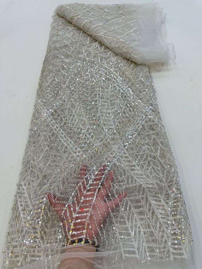 5 Yards Colored Tulle Sequined Faux Pearls Beaded Embroidered Lace Fabric JJ026