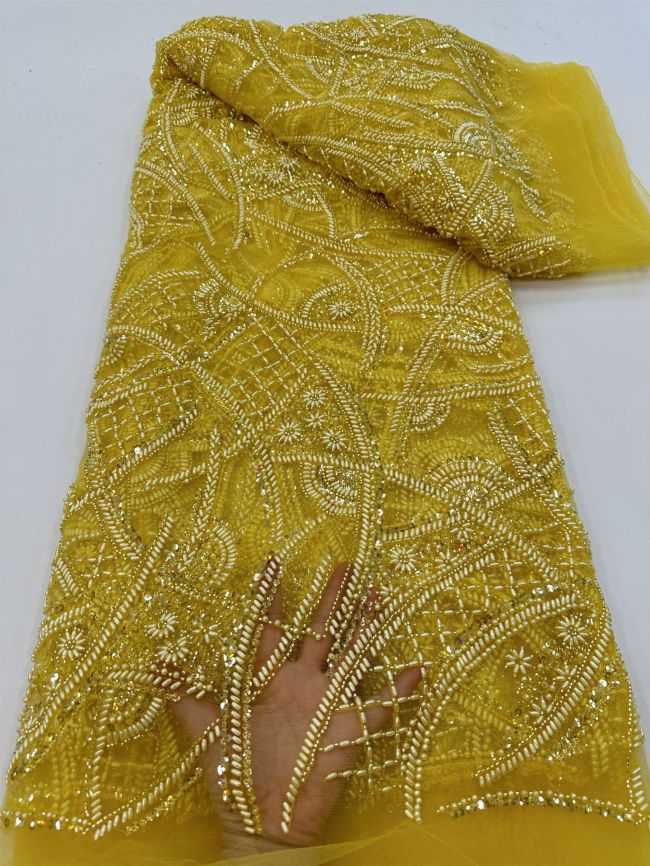 5 Yards Colored Tulle Sequined Faux Pearls Beaded Embroidered Lace Fabric JJ025