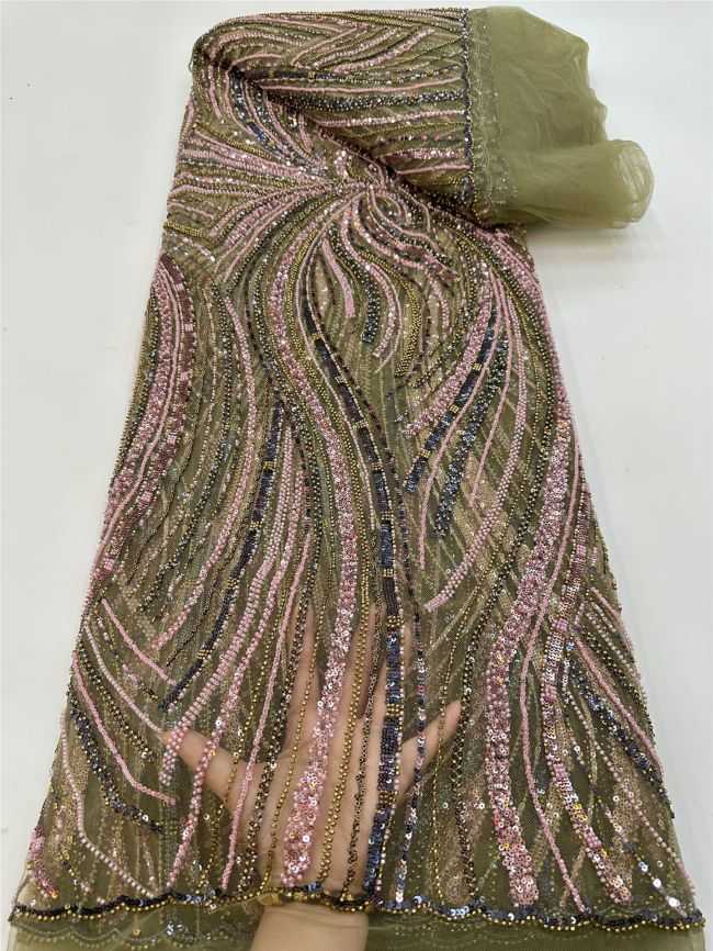 5 Yards Colored Tulle Sequined Faux Pearls Beaded Embroidered Lace Fabric JJ022