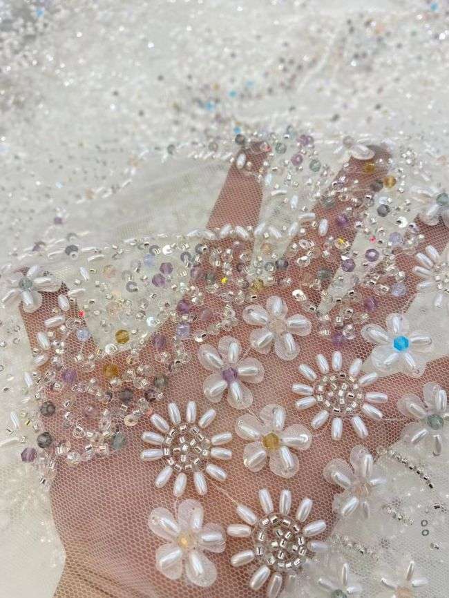 5 Yards Colored Tulle Sequined Beaded Embroidered Lace Fabric JJ010