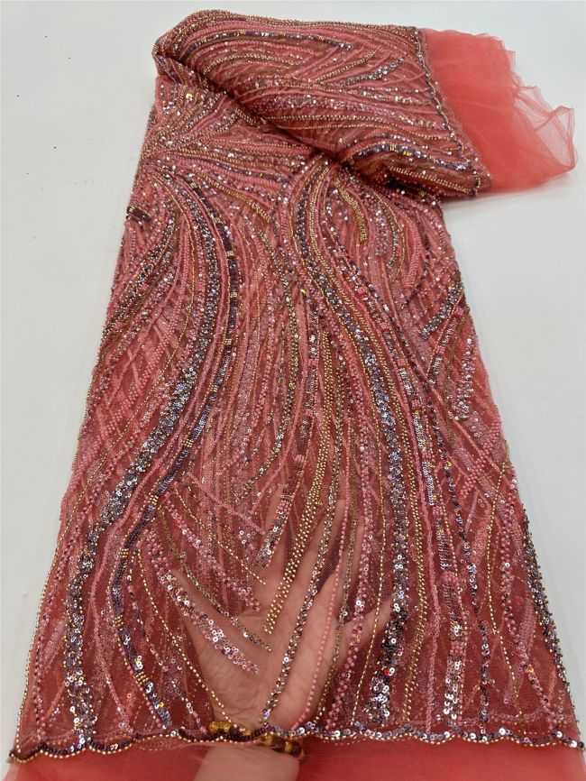 5 Yards Colored Tulle Sequined Faux Pearls Beaded Embroidered Lace Fabric JJ022