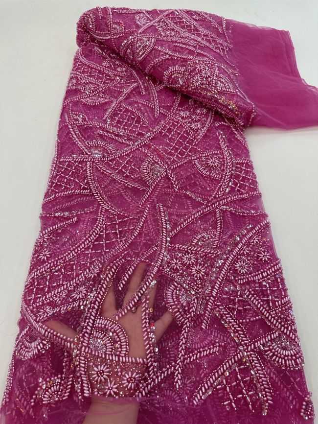5 Yards Colored Tulle Sequined Faux Pearls Beaded Embroidered Lace Fabric JJ025
