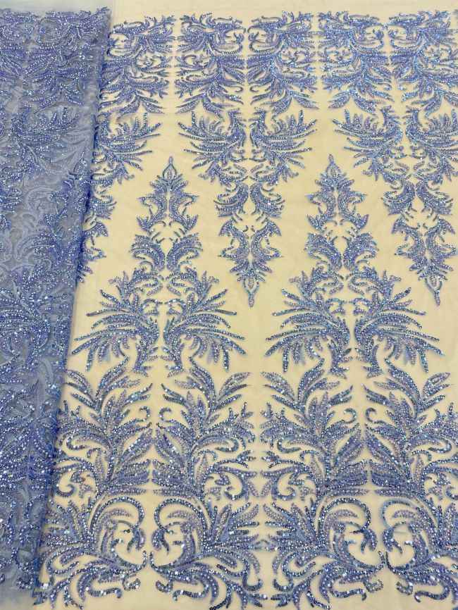 5 Yards Colored Tulle Sequined Faux Pearls Beaded Embroidered Lace Fabric JJ027