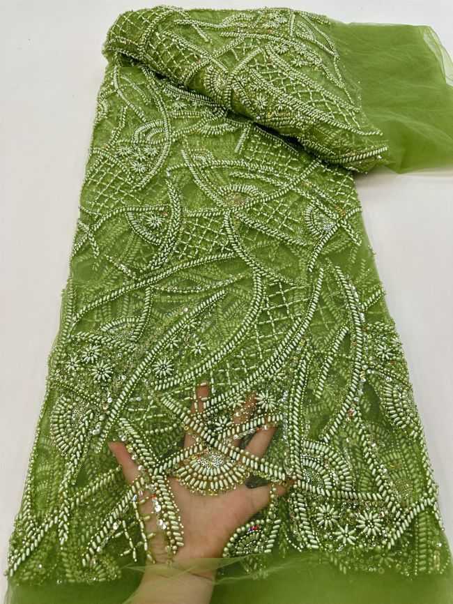 5 Yards Colored Tulle Sequined Faux Pearls Beaded Embroidered Lace Fabric JJ025