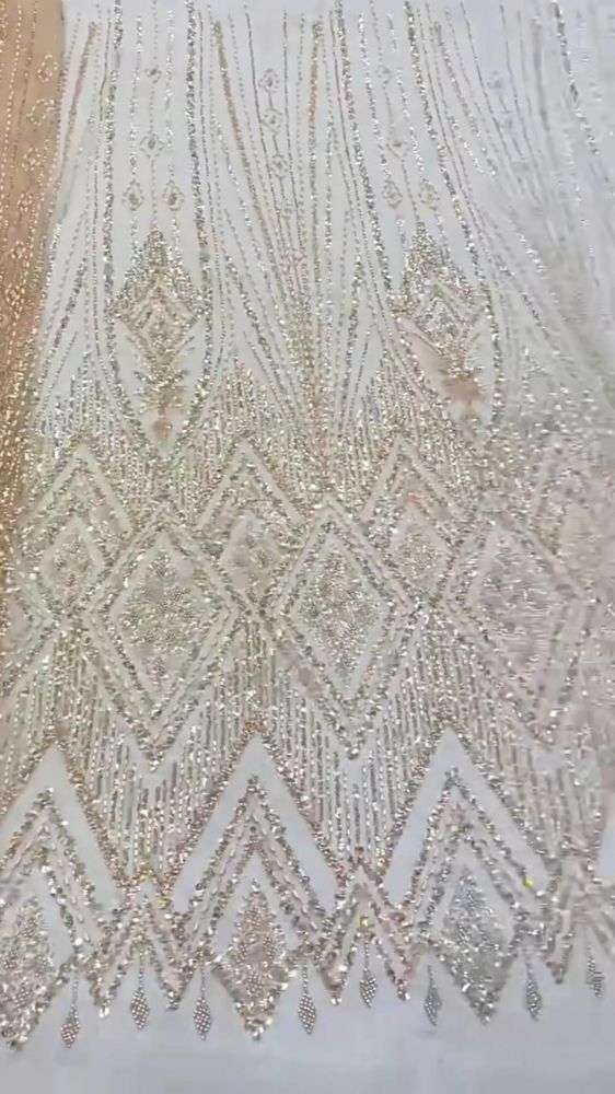 5 Yards Colored Tulle Sequined Beaded Faux Pearls Embroidered Lace Fabric JJ003