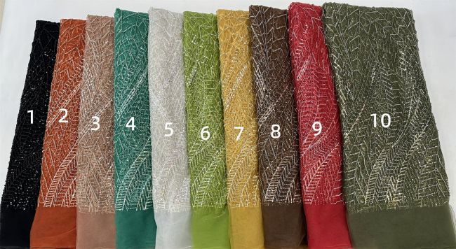 5 Yards Colored Tulle Sequined Faux Pearls Beaded Embroidered Lace Fabric JJ026