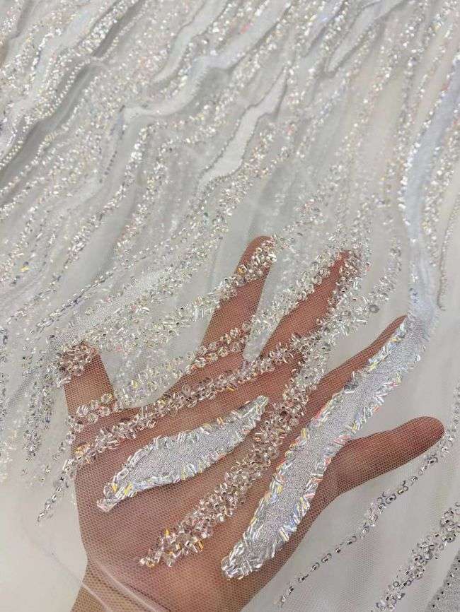 5 Yards Colored Tulle 3D Floral Flowers Leaves Sequined Faux Pearls Beaded Embroidered Lace Fabric JJ049