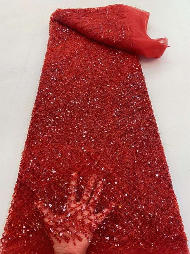 5 Yards Colored Tulle 3D Floral Flowers Leaves Sequined Faux Pearls Beaded Embroidered Lace Fabric JJ047