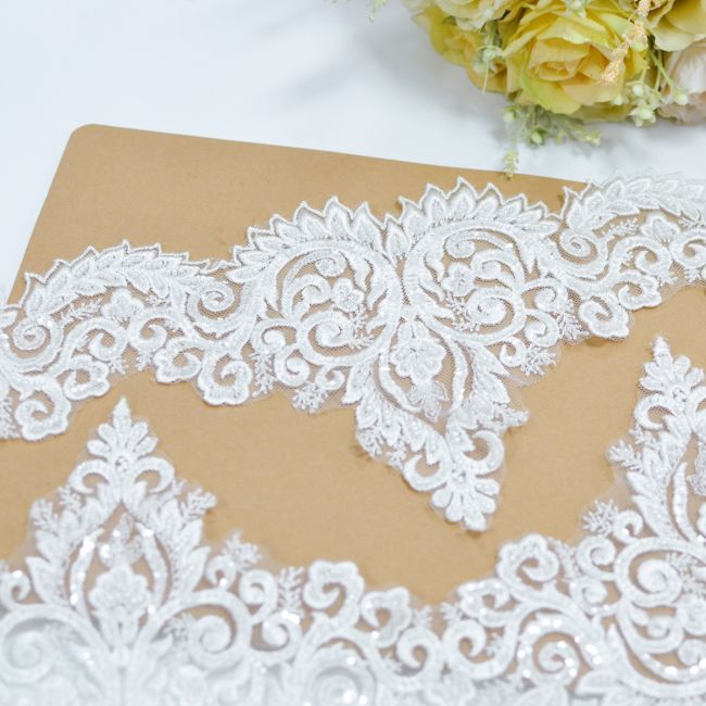 10 Yards Beaded Embroidered Off White/Light Ivory Wedding Bridal Trim Lace 3S010