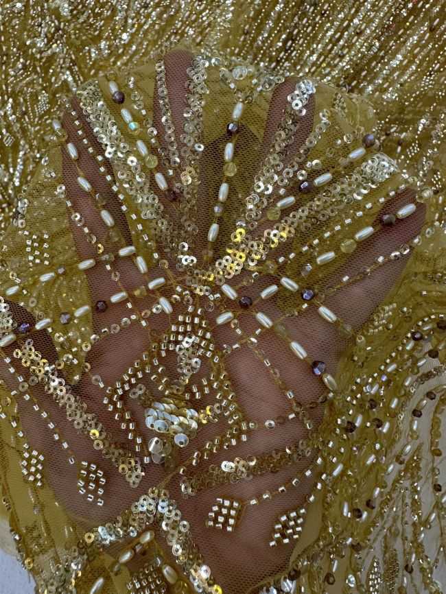 5 Yards Colored Tulle 3D Floral Flowers Leaves Sequined Faux Pearls Beaded Embroidered Lace Fabric JJ044