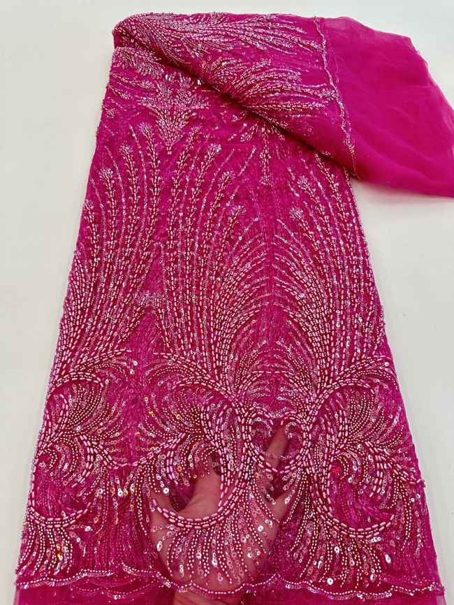 5 Yards Colored Tulle 3D Floral Flowers Leaves Sequined Faux Pearls Beaded Embroidered Lace Fabric JJ034