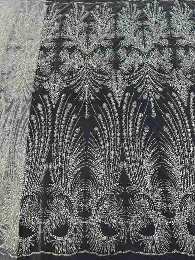 5 Yards Colored Tulle 3D Floral Flowers Leaves Sequined Faux Pearls Beaded Embroidered Lace Fabric JJ034