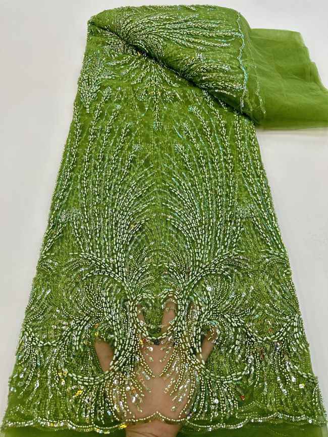 5 Yards Colored Tulle 3D Floral Flowers Leaves Sequined Faux Pearls Beaded Embroidered Lace Fabric JJ034