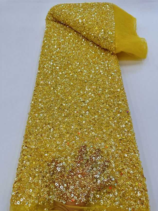 5 Yards Colored Tulle 3D Floral Flowers Leaves Sequined Faux Pearls Beaded Embroidered Lace Fabric JJ043
