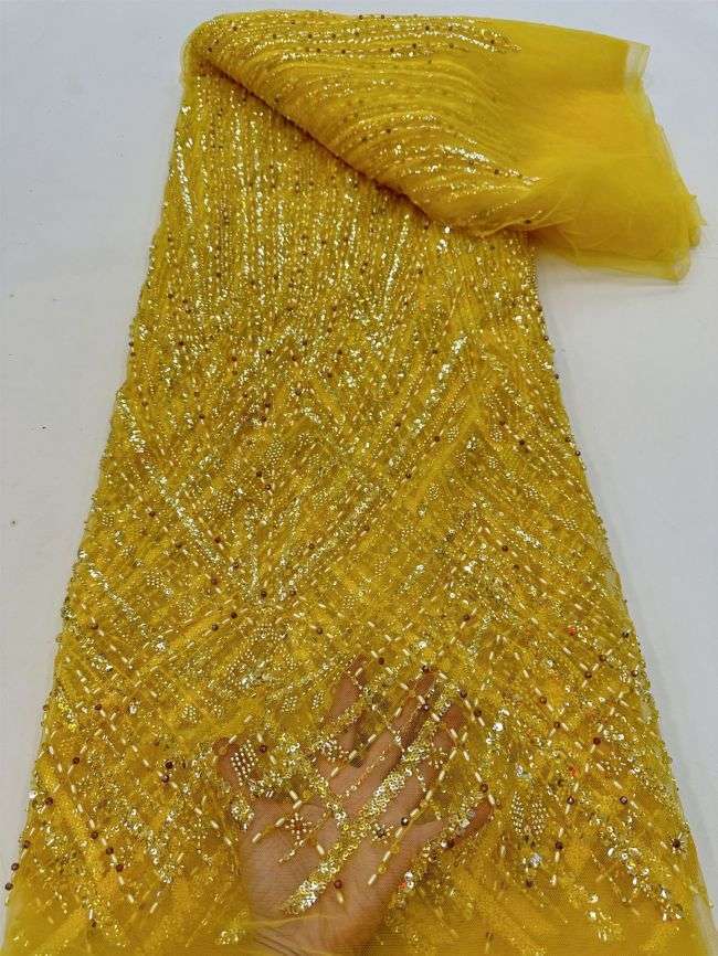5 Yards Colored Tulle 3D Floral Flowers Leaves Sequined Faux Pearls Beaded Embroidered Lace Fabric JJ044