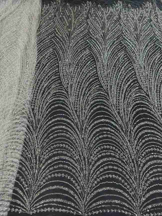5 Yards Colored Tulle 3D Floral Flowers Leaves Sequined Faux Pearls Beaded Embroidered Lace Fabric JJ045