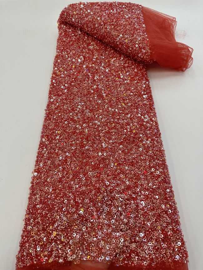 5 Yards Colored Tulle 3D Floral Flowers Leaves Sequined Faux Pearls Beaded Embroidered Lace Fabric JJ043