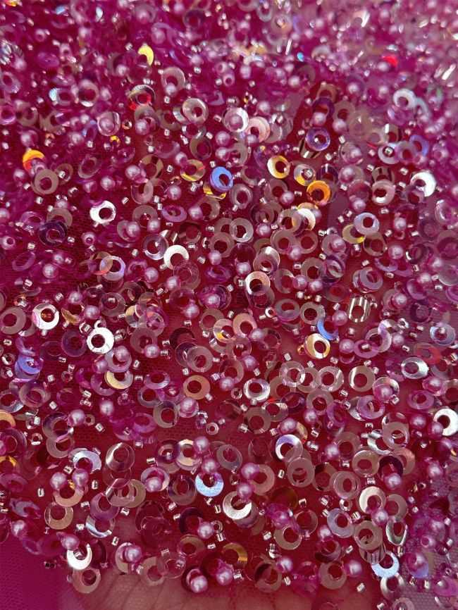 5 Yards Colored Tulle 3D Floral Flowers Leaves Sequined Faux Pearls Beaded Embroidered Lace Fabric JJ043