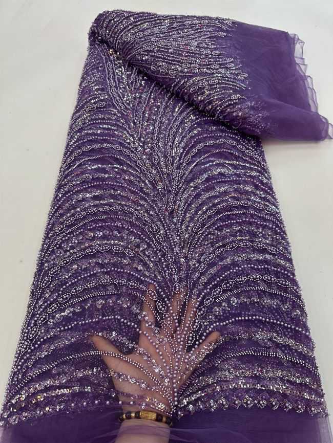 5 Yards Colored Tulle 3D Floral Flowers Leaves Sequined Faux Pearls Beaded Embroidered Lace Fabric JJ045