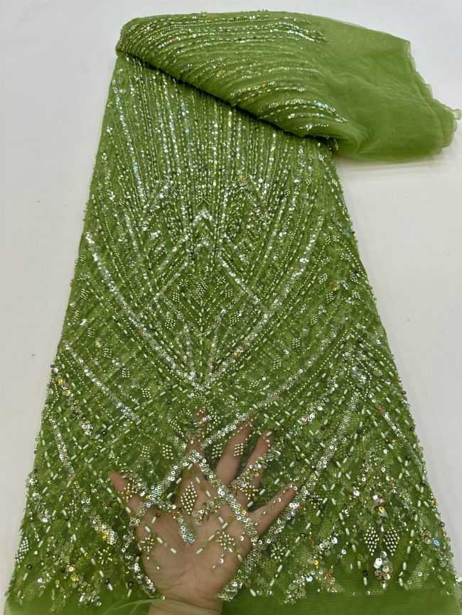 5 Yards Colored Tulle 3D Floral Flowers Leaves Sequined Faux Pearls Beaded Embroidered Lace Fabric JJ044