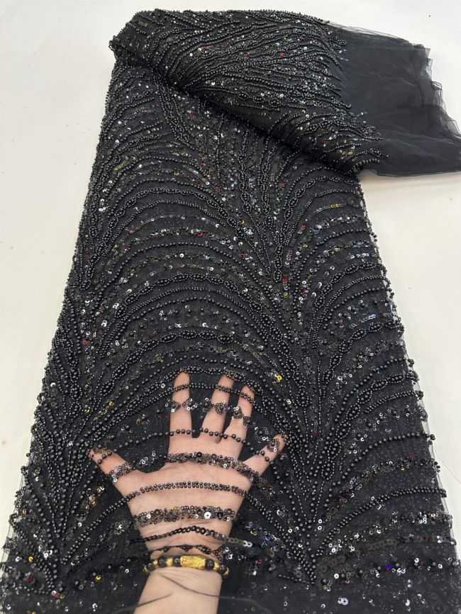 5 Yards Colored Tulle 3D Floral Flowers Leaves Sequined Faux Pearls Beaded Embroidered Lace Fabric JJ045