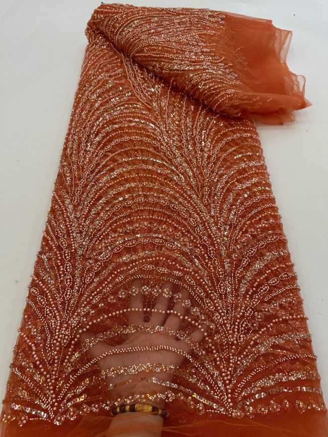 5 Yards Colored Tulle 3D Floral Flowers Leaves Sequined Faux Pearls Beaded Embroidered Lace Fabric JJ045