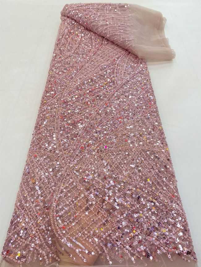 5 Yards Colored Tulle 3D Floral Flowers Leaves Sequined Faux Pearls Beaded Embroidered Lace Fabric JJ047