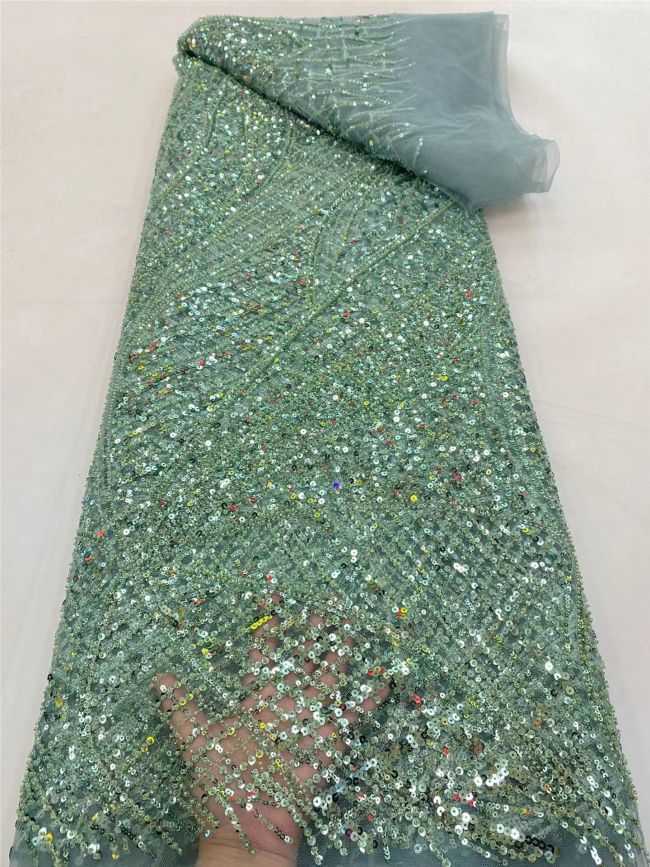 5 Yards Colored Tulle 3D Floral Flowers Leaves Sequined Faux Pearls Beaded Embroidered Lace Fabric JJ047