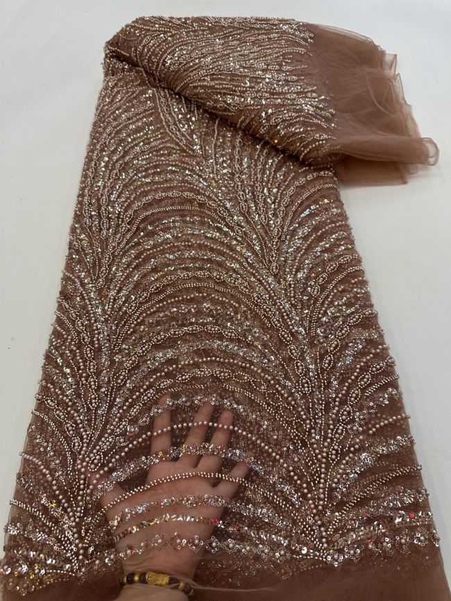 5 Yards Colored Tulle 3D Floral Flowers Leaves Sequined Faux Pearls Beaded Embroidered Lace Fabric JJ045