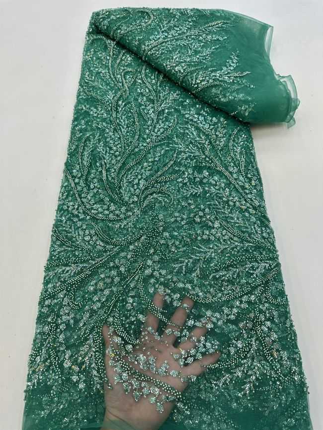 5 Yards Colored Tulle 3D Floral Flowers Leaves Sequined Faux Pearls Beaded Embroidered Lace Fabric JJ042